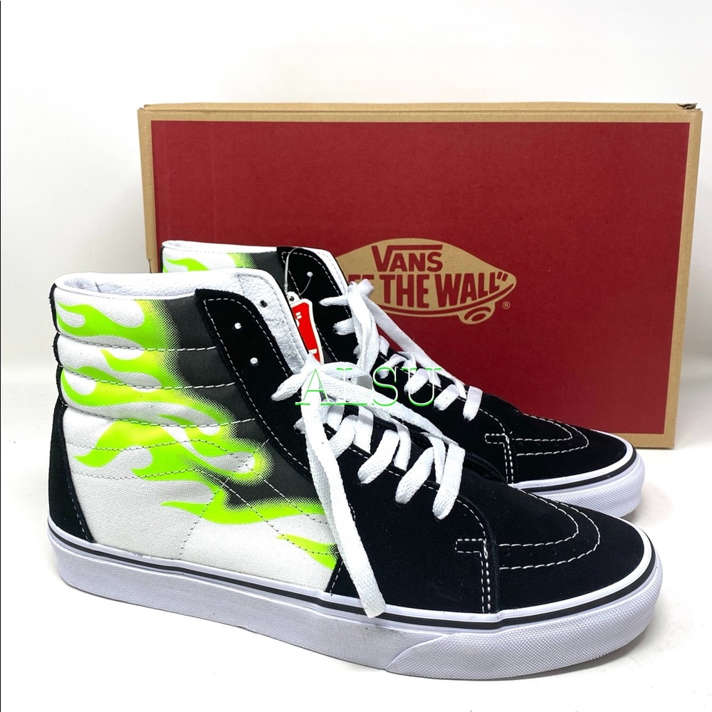 VANS SK8-HI Flame 🔥 Canvas Suede Black Green Men's Size VN0A4U3CXEY